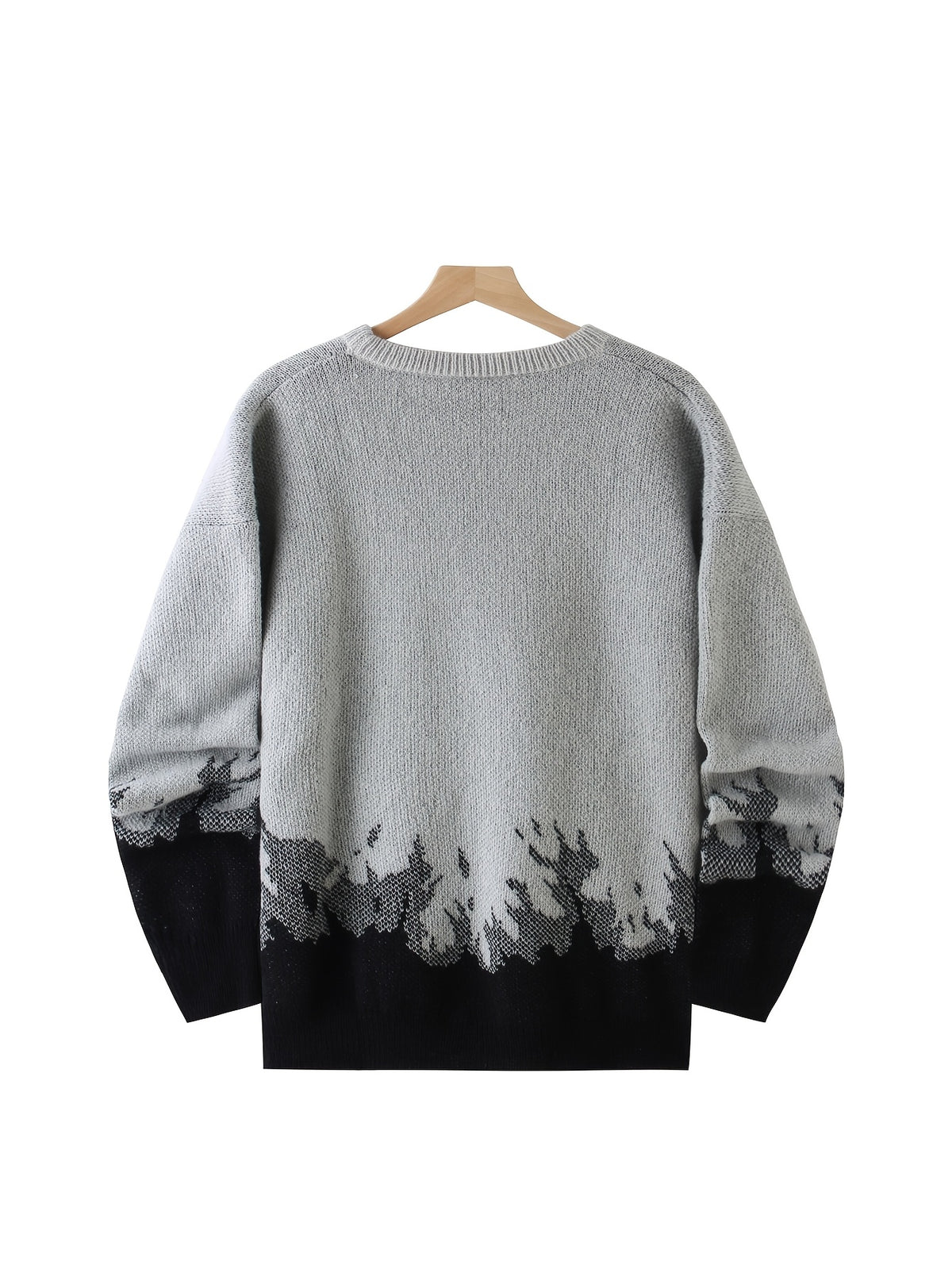 American High Street Gradient Flame Sweater | Trendy Design Knit Top - Grey