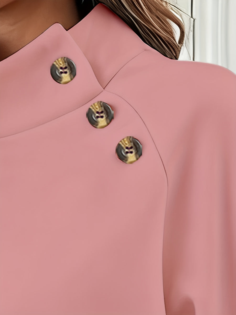 Women'S Fashion High-Neck Sweatshirt - Dark Pink