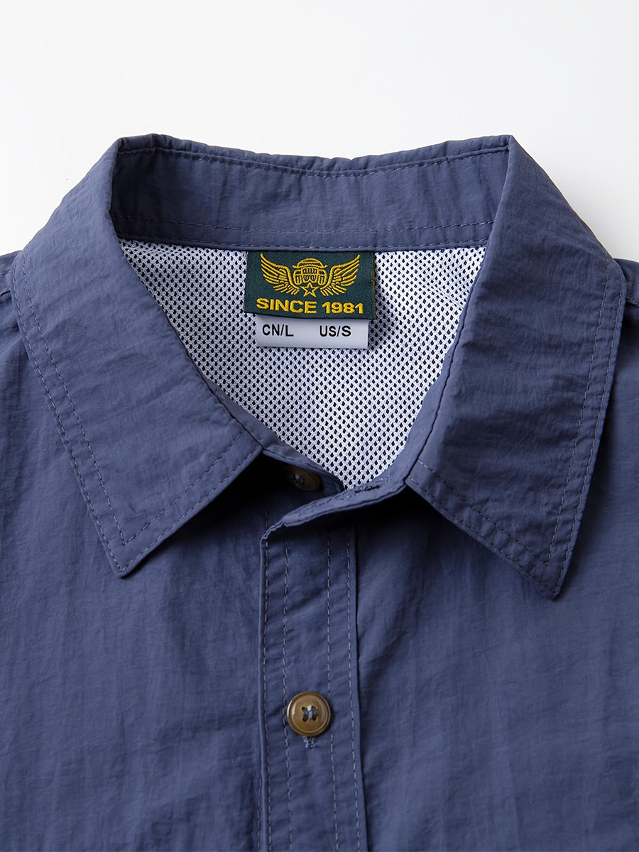 2025 Spring New Outdoor Fishing Long Sleeve Shirt Thin Multi-pocket Men's Workwear Shirt - Vibrant Blue