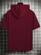 American Urban Element Style! BOSTON Lettering And BLACK & Golden Slogan Print, Hooded T-Shirt for City Sentiment - Burgundy