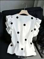 New Ruffled Fashion Polka Dot Vest, Suitable for Work, Weddings, Parties, Concerts, Brunch, Airport, Daily Fashion, Suitable for Halloween, Christmas, Retro Style - White