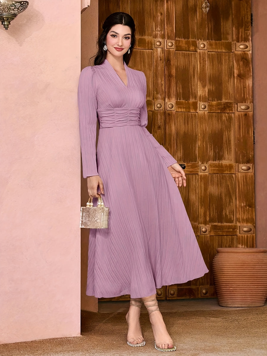 Fashion Casual Solid Color Women's Maxi Dress - Pink Purple