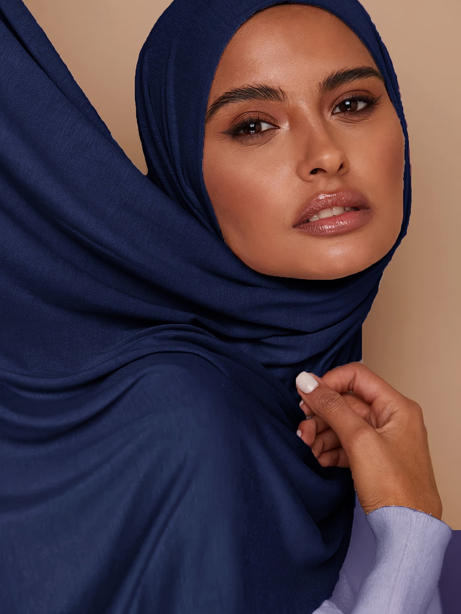 Women'S Jersey Headscarf - Soft, Breathable, And Secure Fit; a Modest Wrap Suitable for Daily Wear, Commuting, Wind, And Shielding - Navy Color