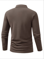 MILAN Fashion Letter Print Color-Block Pattern Men'S Long Sleeve POLO Shirt, Summer Long Sleeve T-Shirt, Business Casual Sporty Style Stretch Comfortable Style Golf Shirt, Summer Essential Business Top - Coffee Brown