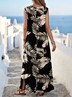 Women's Casual Minimalist Geometric Print Dress, Suitable for Spring/Summer Vacation Wear, Summer Dress - Black