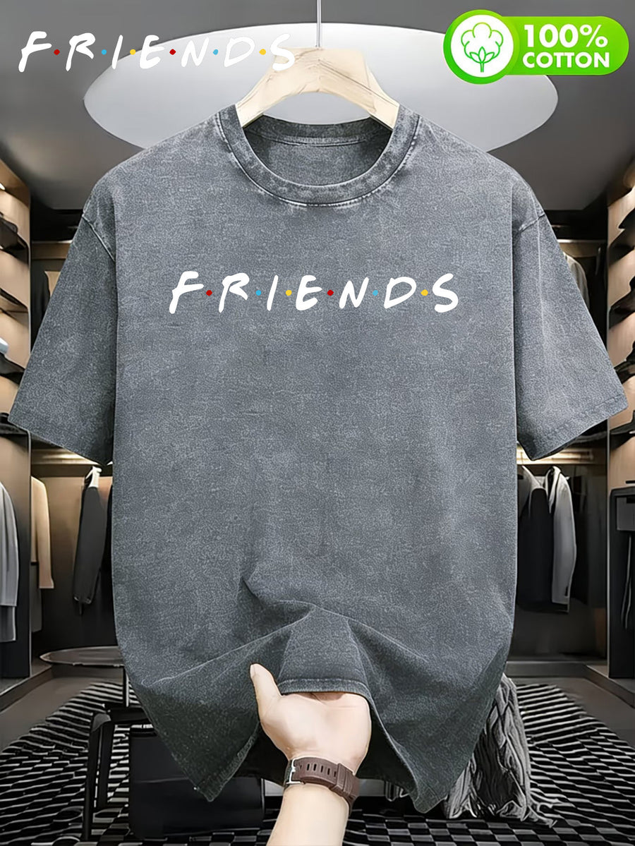 Authorized by WB Warner, Men'S American Retro Old Friends Series Crew Neck T-Shirt, Friends Color Dot Classic Logo Design, Loose Version, Versatile Loose T-Shirt, Suitable for Daily Wear, Outdoor Sports And Gifts, Available for Men And Women - Grey