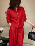 Cozy Women's Cardigan with Floral Button Accents, Soft Stylish Cardigan for Casual Daily Wear - Red