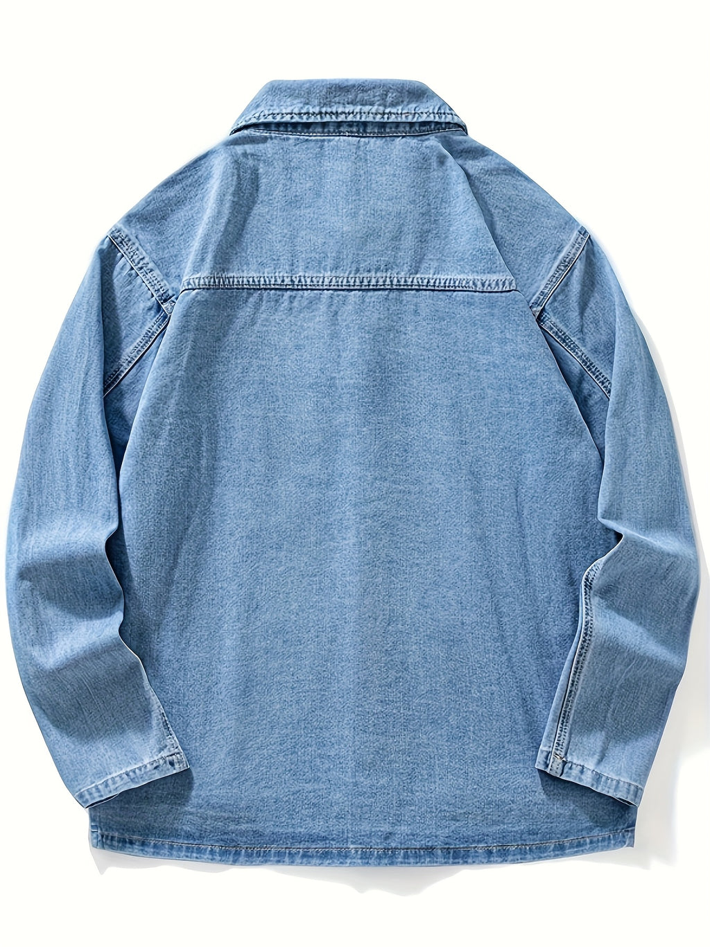 9029# Men'S New Flat-Footed Non-Stretch Denim Shirt Loose Plus Size Versatile Casual Shirt - Sky Blue