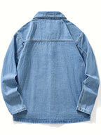 9029# Men'S New Flat-Footed Non-Stretch Denim Shirt Loose Plus Size Versatile Casual Shirt - Sky Blue