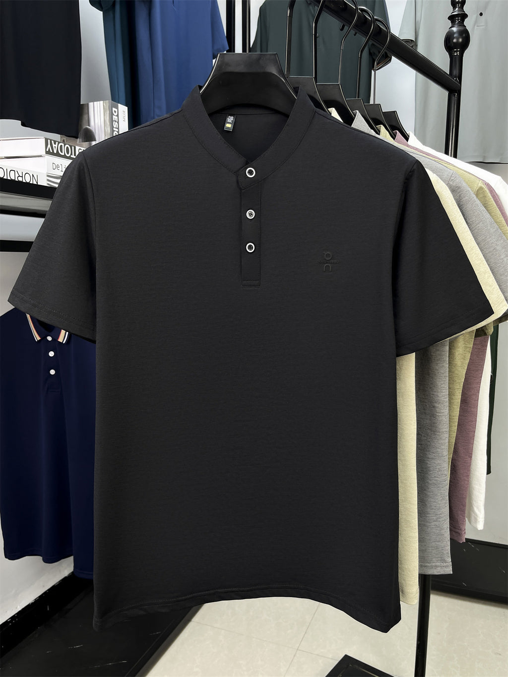 [Pearson OBM] Men'S T-Shirt New Short Sleeve Polo Shirt Stand-Up Collar Easy Business Casual Premium Top Dongli - Black