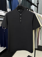 [Pearson OBM] Men'S T-Shirt New Short Sleeve Polo Shirt Stand-Up Collar Easy Business Casual Premium Top Dongli - Black