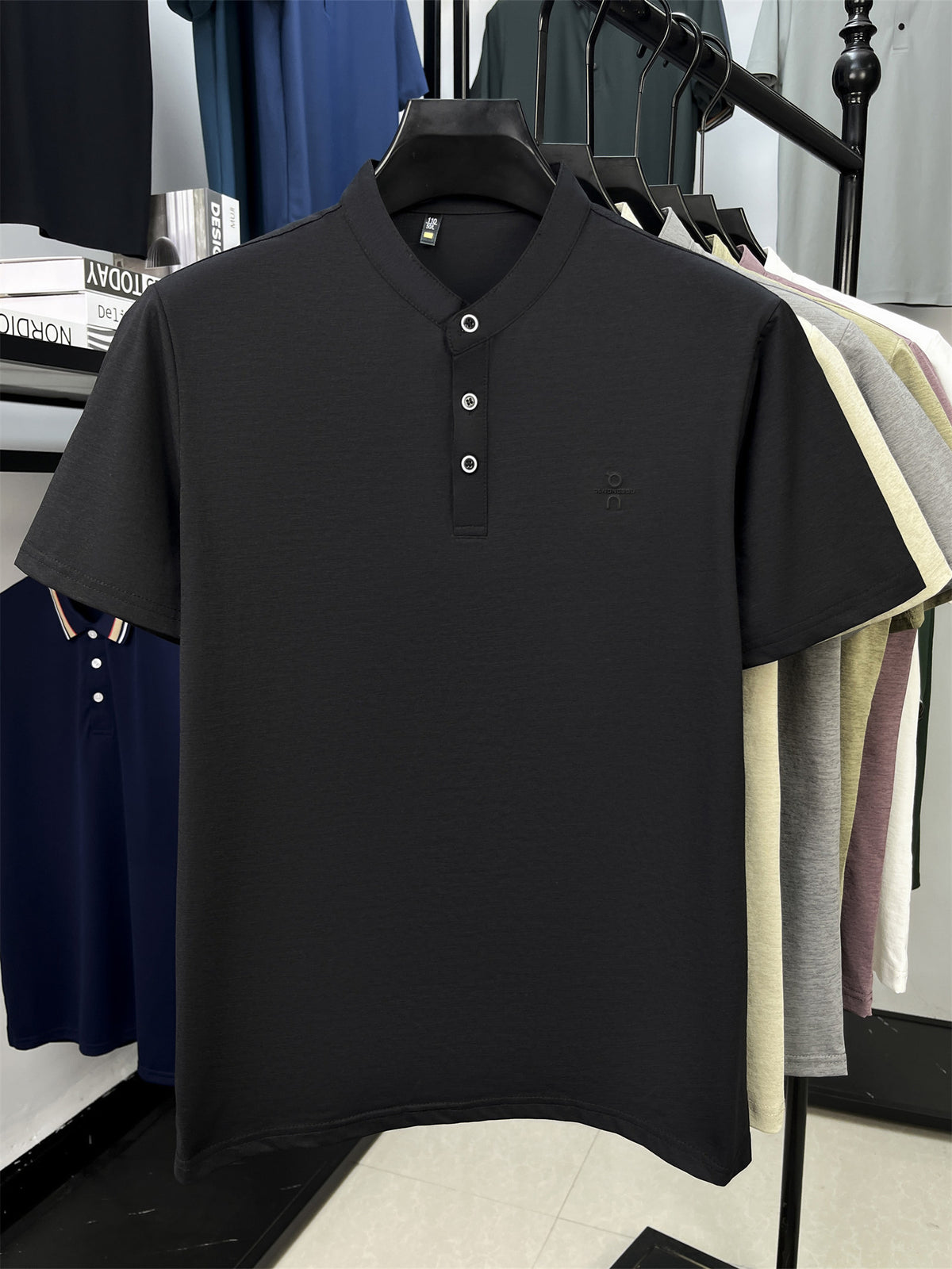 [Pearson OBM] Men'S T-Shirt New Short Sleeve Polo Shirt Stand-Up Collar Easy Business Casual Premium Top Dongli - Black