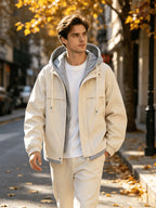 Men's Casual Hooded Jacket, Trendy and Versatile, Suitable for Outdoor and Daily Wear, Faux 2pcs Design, Spring and Autumn Style - White