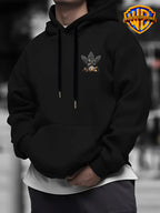[Officially Licensed by Warner Bros] 1pc, American Dark Batman Hero Throne Portrait Creative Casual Hoodie - Men'S Fashion Sweatshirt with Double-Sided Print, Adjustable Drawstring Loose Comfortable Hoodie, Suitable for Daily And Outdoor Wear - Black