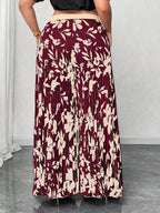 Plus Size - Elegant Floral Print Wide Leg Pants for Women | Non-Stretch Fabric, Pleated Detail, Loose Fit, Suitable for Spring/Fall Season - Burgundy