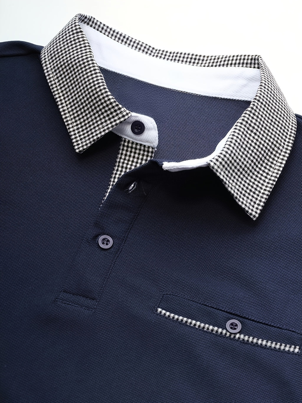 Men'S New Polo Shirt, Pearlized Soft Fabric, Faux Pocket Detail, Outdoor Casual Business Breathable Polo, Suitable for Vacation And Business Occasions, Daily Casual Essential - Navy Color