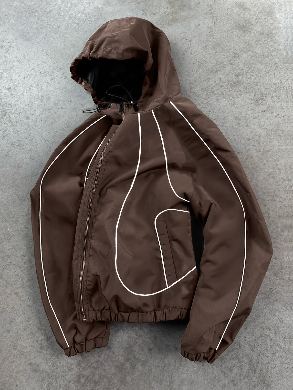 New Autumn/Winter Men's Trendy Hooded Casual Sport Jacket, Loose Fit Fashionable Versatile Jacket with Full-Body Drawstring Design, Outerwear Windbreaker JK5689 - Coffee Color