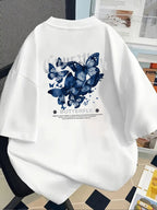 Short-Sleeve T-Shirt - Butterfly, Blue - Women's Spring/Summer Trendy Printed T-Shirt, Your Best Choice! - White