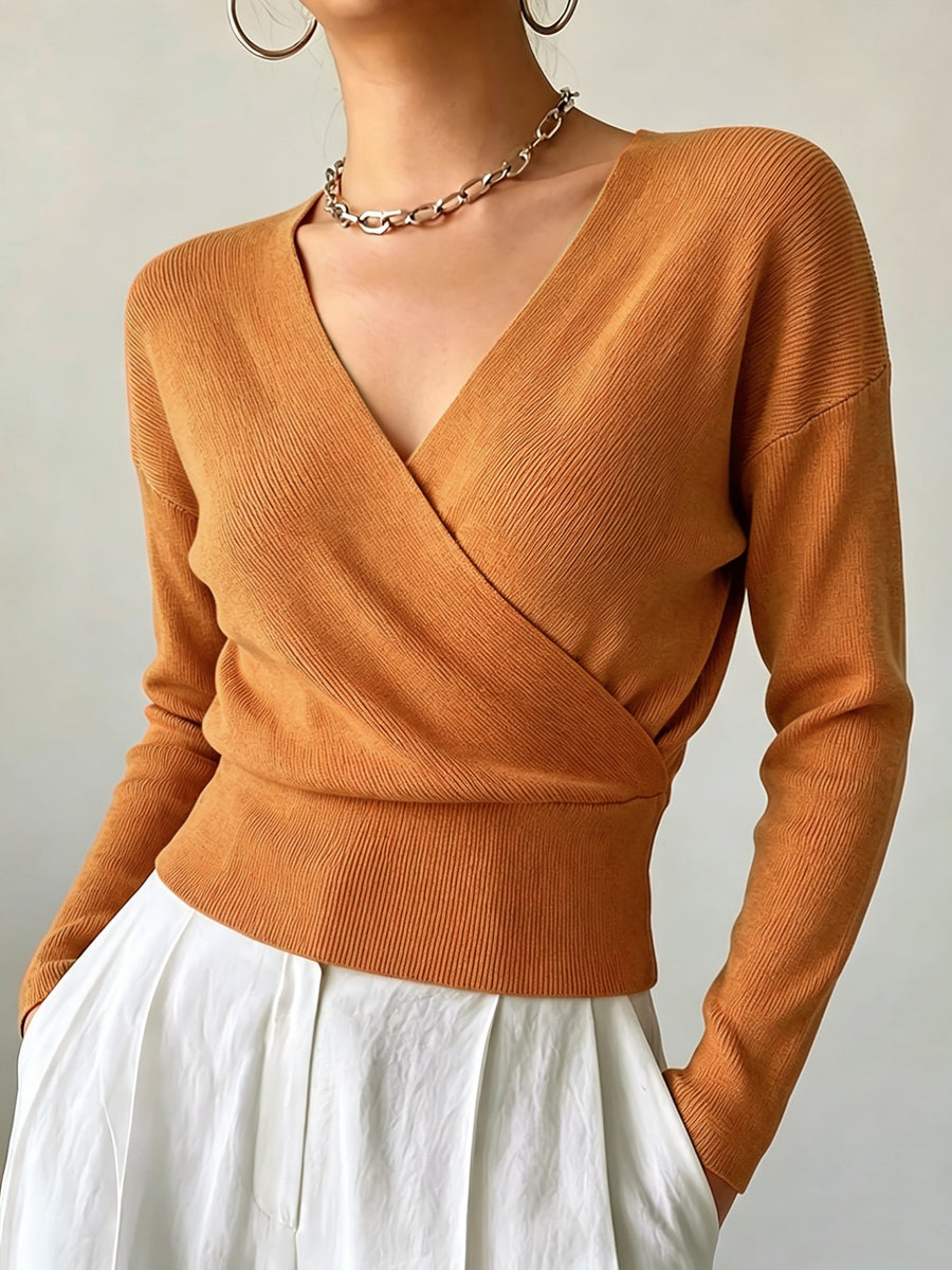 Women'S New Arrivals INS Autumn/Winter Cross-Collar Pullover, Elegant Versatile Loose Fit Machine Washable Long-Sleeve Knitwear - Camel