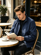 New Autumn High-End Stand Collar Top American Trend Casual Jacket Men'S Wear - Navy Color