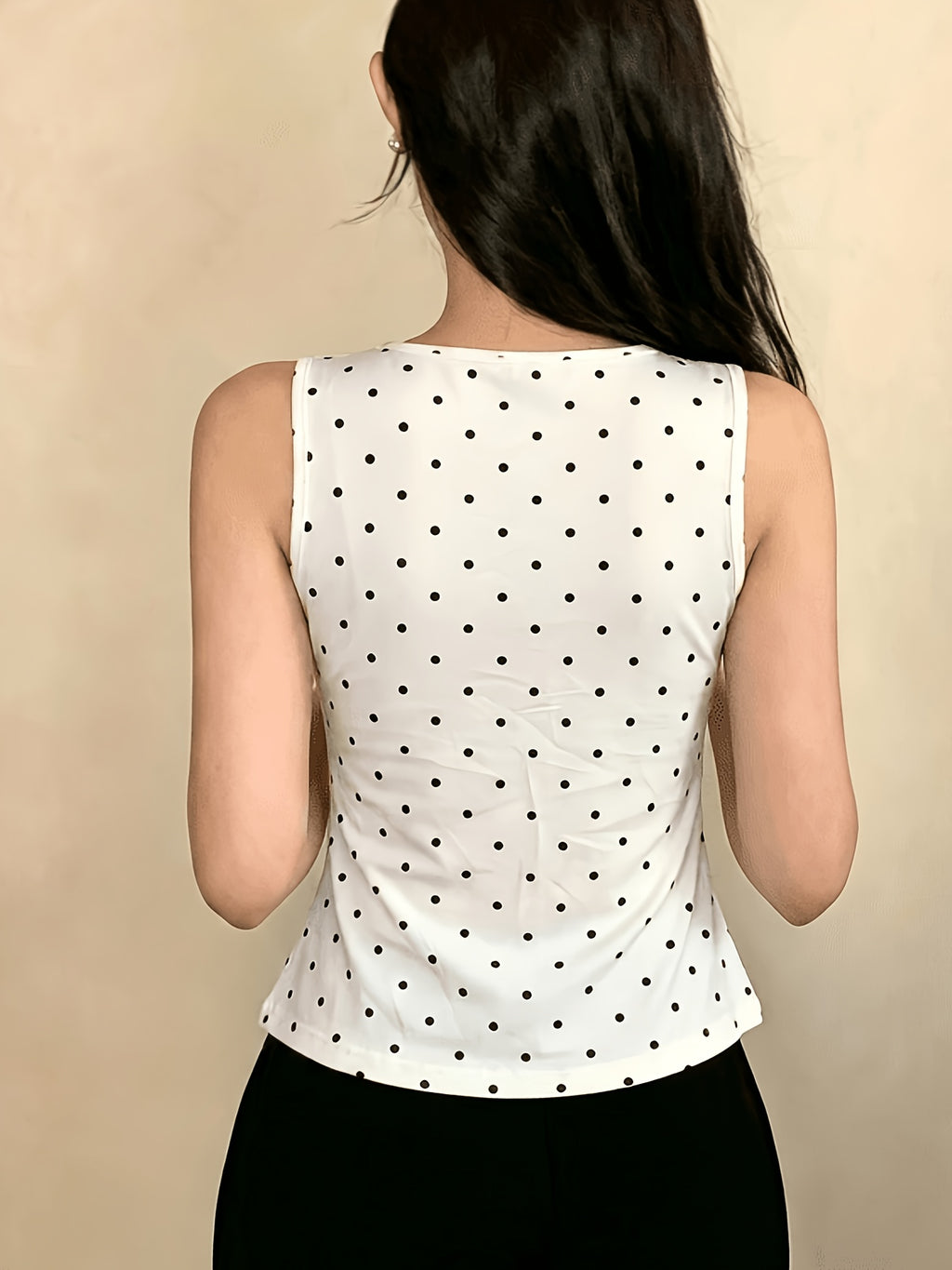 Women's Summer Polka Dot Print Ruched V-Neck Sleeveless Casual Tank Top - White 3