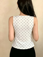 Women's Summer Polka Dot Print Ruched V-Neck Sleeveless Casual Tank Top - White 3