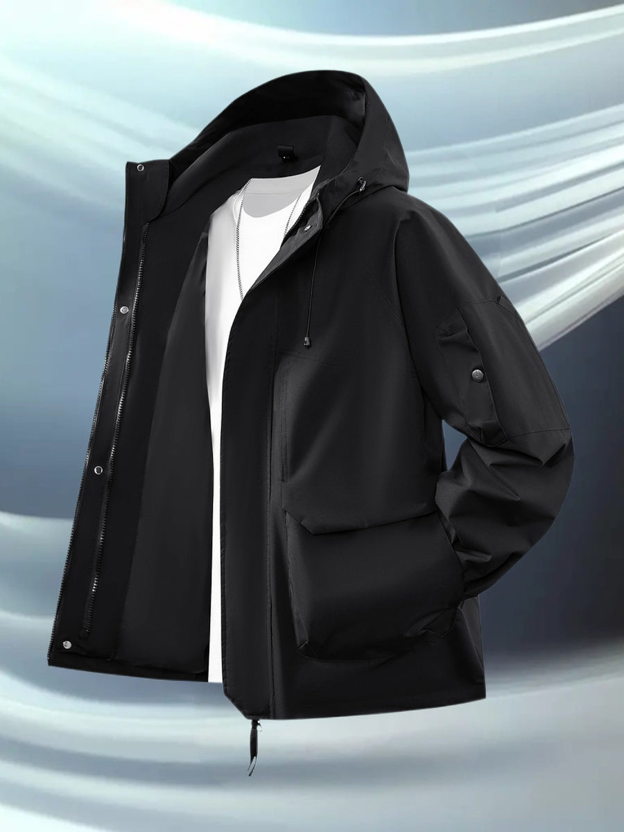 Pearson OBM Men's Hooded Zip-Up Loose Fit Long Sleeve Jacket with Pockets - New Men's Padded Coat Spring/Autumn Men's Jacket, Suitable for Hiking, Running, Casual Wear, Ideal Gift for Son, Husband, or Male Friend - Black