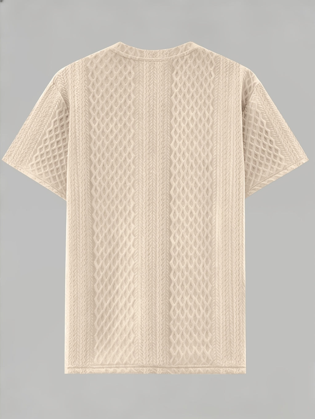 Men'S Round Neck Textured Fabric Short Sleeve T-Shirt, Suitable for Summer Casual Sports - Apricot