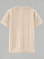 Men'S Round Neck Textured Fabric Short Sleeve T-Shirt, Suitable for Summer Casual Sports - Apricot