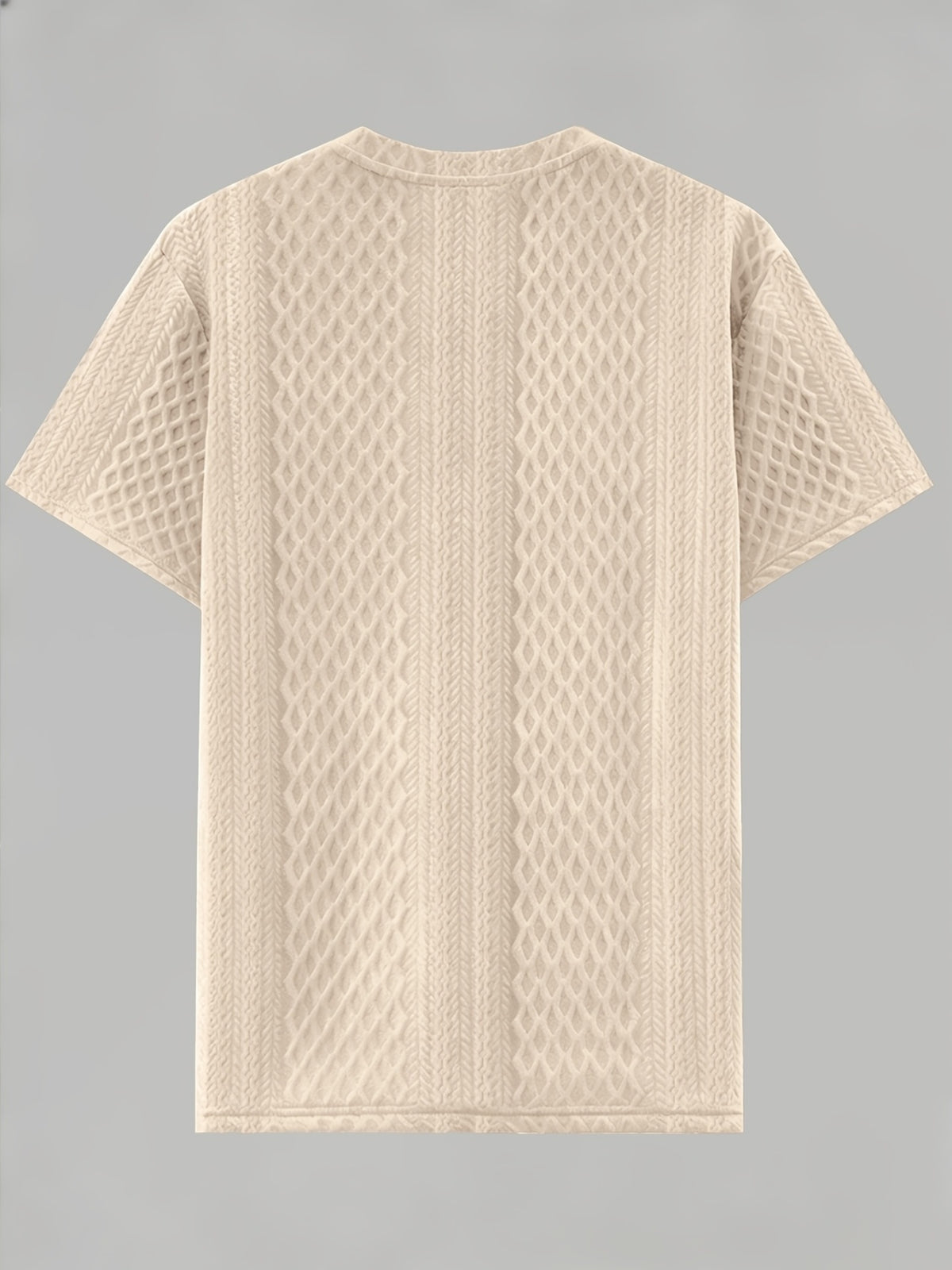 Men'S Round Neck Textured Fabric Short Sleeve T-Shirt, Suitable for Summer Casual Sports - Apricot
