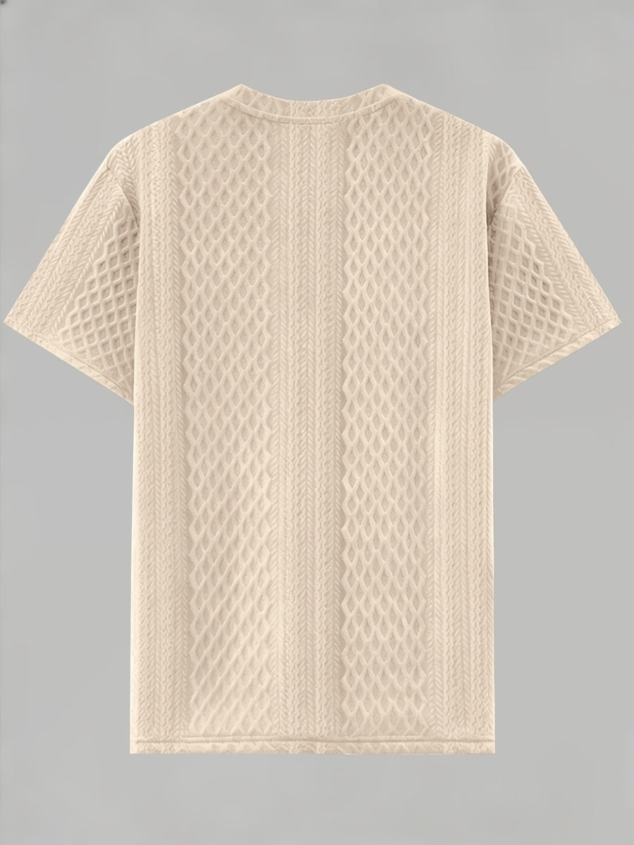 Men'S Round Neck Textured Fabric Short Sleeve T-Shirt, Suitable for Summer Casual Sports - Apricot