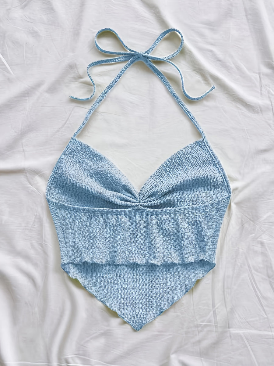 Blue Backless Strappy Top for Women Vacation Casual - Sky Blue
