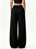 Women'S Wide-Leg Sweatpants - Gentle And Exquisite Bow Print Trendy Design, Comfortable Casual Trousers for Daily Wear, Easy Sweet Style, Suitable for Home, Leisure, And Outings - Black