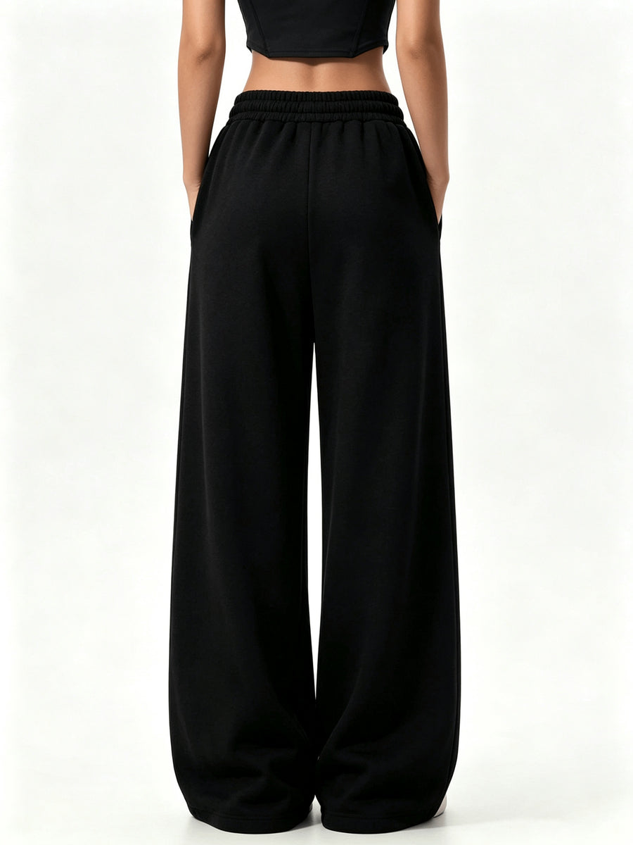 Women'S Wide-Leg Sweatpants - Gentle And Exquisite Bow Print Trendy Design, Comfortable Casual Trousers for Daily Wear, Easy Sweet Style, Suitable for Home, Leisure, And Outings - Black