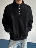 Men's Sweatshirt, a Fashionable and Versatile Casual Men's Sweatshirt with a Trendy Design Featuring a Patchwork Placket, Stand-up Collar, and Pockets. It Features a Raglan Sleeve Design and a Loose Fit, Suitable for Daily Casual Wear - Black