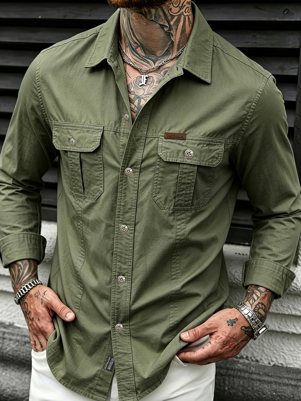 Men'S Autumn/Winter Casual Long-Sleeve Shirt, Quick-Dry Top T-Shirt, Fashionable And Versatile Men'S Clothing, Suitable for Daily Work, Shopping, Travel, Vacation, Or Leisure Activities. It Can Also Be Given As a Gift to Others - Olive Green
