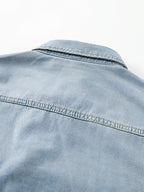 American-style Workwear Denim Shirt for Men, Long-sleeve Trendy Outerwear, Loose-fit Plus Size - Vintage Blue