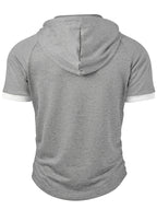 ROYALBOY Spring New Arrival Men's Short Sleeve Outdoor Sports Hoodie with Eyelet Drawstring, Designer Casual Men's Sportswear Top, Suitable for Autumn Outdoor Wear - Grey
