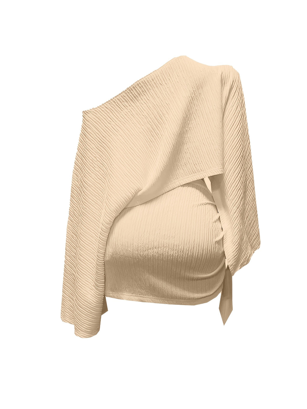 Women's Summer Versatile Elegant Off-Shoulder Top and Skirt 2pcs Set, Cross-Back Top, Fashionable Vacation and Date Outfit Set, Versatile Women's Top, Women's Summer Clothing, Summer Women's Apparel, Base Layer, Dress, Pullover, Long-Sleeve Top - Apricot