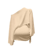 Women's Summer Versatile Elegant Off-Shoulder Top and Skirt 2pcs Set, Cross-Back Top, Fashionable Vacation and Date Outfit Set, Versatile Women's Top, Women's Summer Clothing, Summer Women's Apparel, Base Layer, Dress, Pullover, Long-Sleeve Top - Apricot