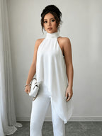 Spring-Summer Elegant Fashion Design Halter Tie-Neck Shirt - White