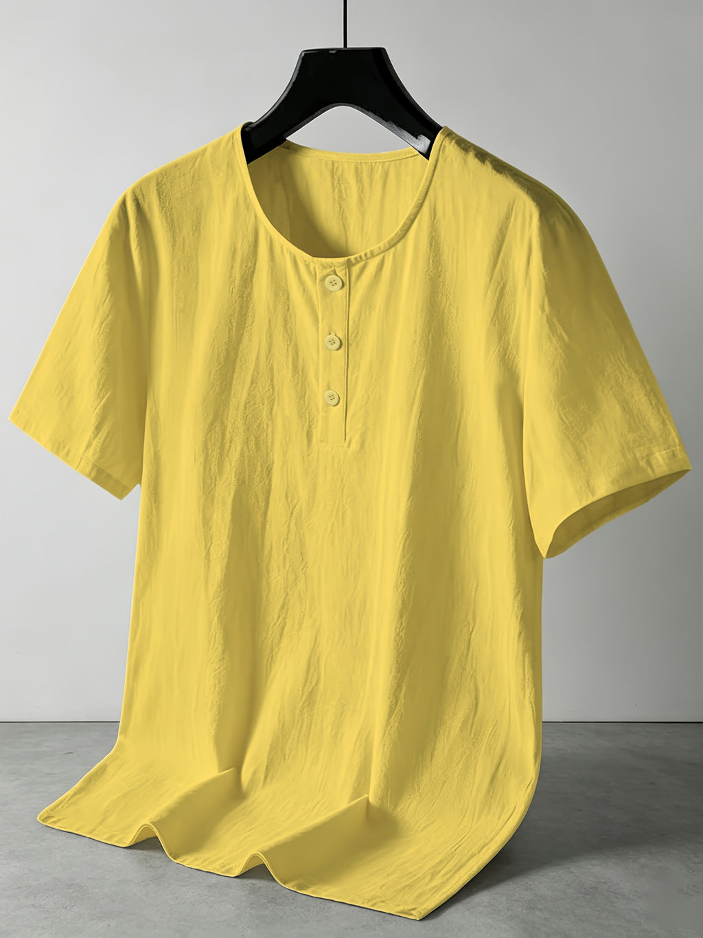 Summer Men's Linen Henley T-Shirts 2pcs, Loose Fit Short Sleeve Casual Tee, Breathable Lightweight Basic Tops for Daily Commute & Home Wear, Simple Versatile Design for Multi-Occasion. - Black+Yellow