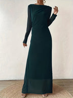 Autumn Winter New European Middle Eastern Casual All-Match Fashion Dress Round Neck Long Sleeve Elegant Temperament Suitable for Parties Gatherings - Dark Green
