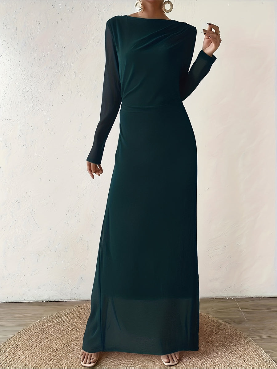 Autumn Winter New European Middle Eastern Casual All-Match Fashion Dress Round Neck Long Sleeve Elegant Temperament Suitable for Parties Gatherings - Dark Green