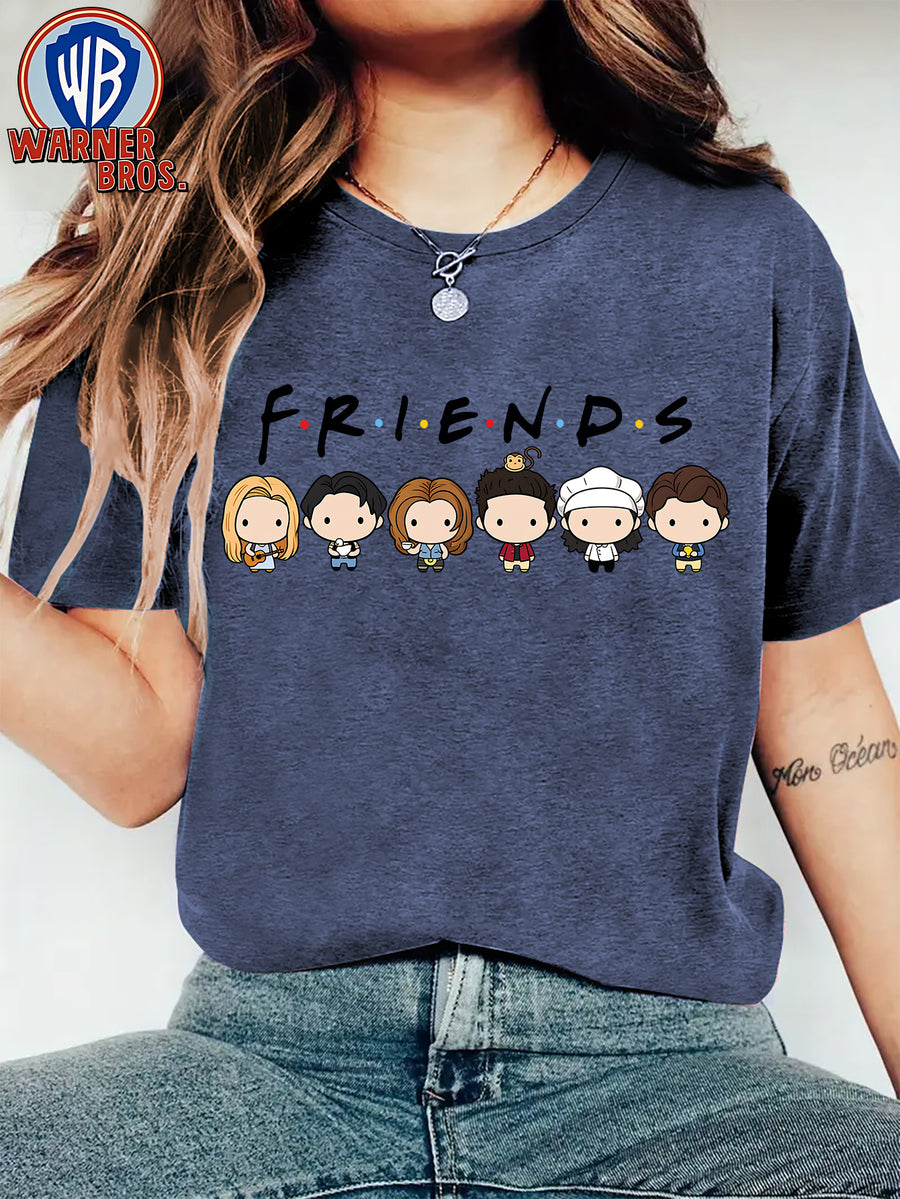 Women'S Summer T-Shirt, Cute Friends Q-Version Character Cartoon Print Nostalgic Style Round Neck Short Sleeve T-Shirt 90S Classic Movie Animation Warner Bros. Fan Gift Casual Vacation Travel Versatile Retro Style Top S-XXL - Royal blue color