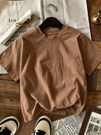 Graphic Print T-shirt, Short Sleeve Crew Neck Casual Top for Summer & Spring, Women's Clothing - Coffee Brown