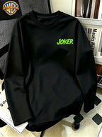 Authorized by Warner Bros., Joker Front And Back Double-Sided Print, Autumn Round Neck Long Sleeve, Fashionable Multifunctional Men'S Clothing, New Casual Loose Outdoor Athletic Breathable Top, Suitable for Daily Outdoor Activities, Gym Wear - Black