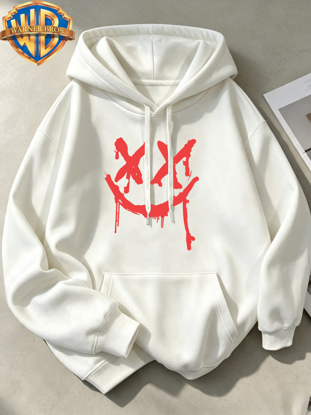 Joker Dark Graffiti Text Pattern Print Trendy Cool Casual All-Match Sports Drawstring Pocket Hooded Men'S Sweatshirt, Men'S Autumn Winter Cute Casual Style - White