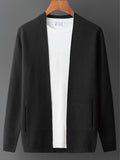 Men's Knitted Cardigan Sweater Jacket, Solid Color Pullover for Spring/Autumn, Slim Fit Outerwear for Young and Middle-Aged Men, Trendy Spring Pullover for Outer Wear - Black