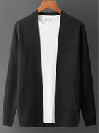 Men's Knitted Cardigan Sweater Jacket, Solid Color Pullover for Spring/Autumn, Slim Fit Outerwear for Young and Middle-Aged Men, Trendy Spring Pullover for Outer Wear - Black